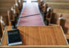 Bible and microphone on a church pulpit