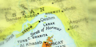 Map highlighting the Strait of Hormuz and surrounding regions