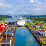 Ships passing through the Panama Canal locks