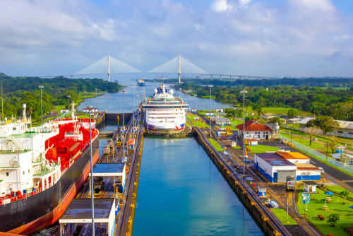 Ships passing through the Panama Canal locks