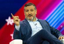 Republican Surge: Cruz’s Supreme Court Crusade Person speaking on stage with colorful background