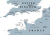 Map highlighting the United Kingdom with a flag
