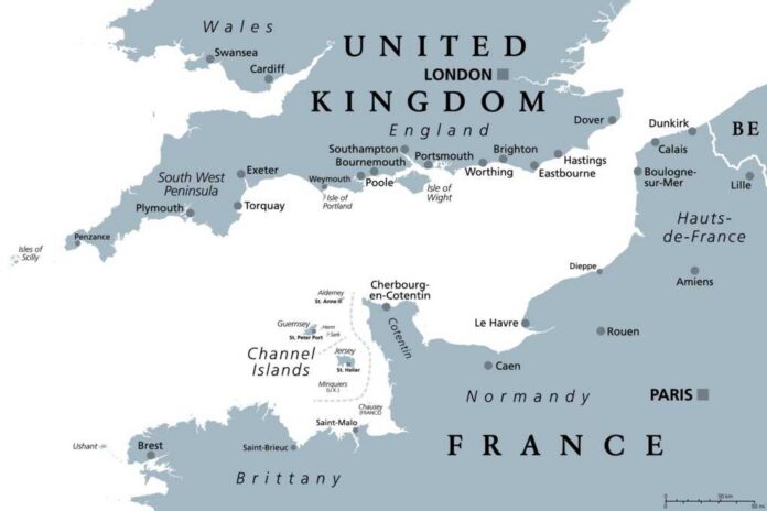 Map highlighting the United Kingdom with a flag