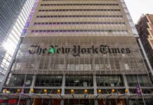 Facade of The New York Times building with modern architectural design