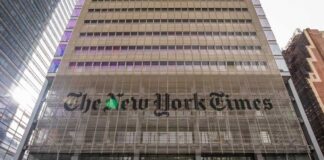 Facade of The New York Times building with modern architectural design