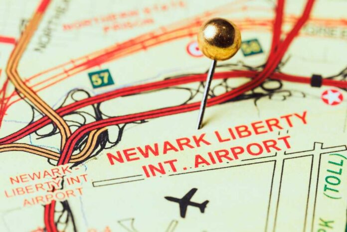 Woman walking towards US customs and passport control