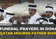 Funeral prayers held for Qatar’s former emir Sheikh Hamad bin Khalifa Al Thani in Doha
