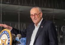 Schumer’s Power Play Targets The Presidency man in suit speaking at a podium with microphones