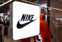 Nike logo on illuminated store sign