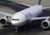 United Airlines Boeing 777 taxiing on airport tarmac