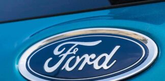 Ford emblem on a blue car