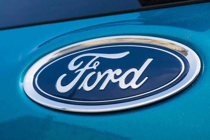 Ford emblem on a blue car