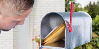 man checking mail in an open curbside mailbox