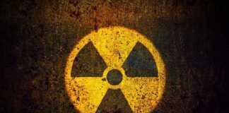 Radiation hazard symbol on a grungy surface