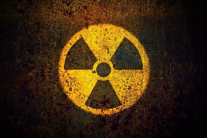 Radiation hazard symbol on a grungy surface
