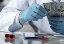 Hundreds Sued — Senator’s Medical Bill Blitz Gloved hands in a lab coat counting US dollar bills