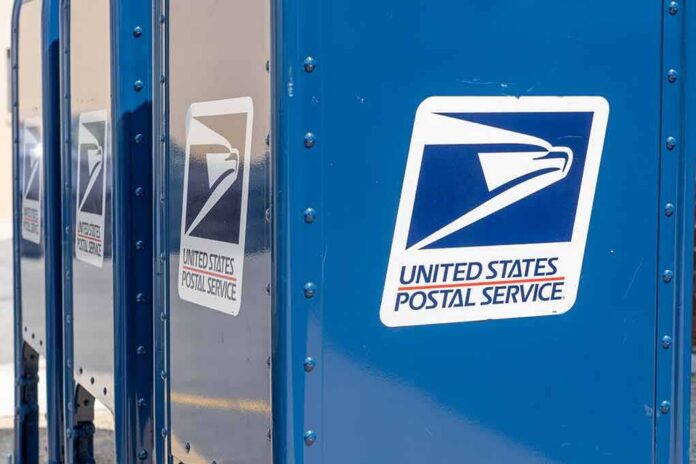 USPS mail collection boxes lined up outdoors