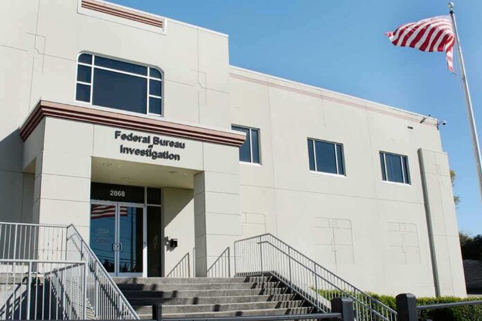 FBI office building with entrance steps and American flag