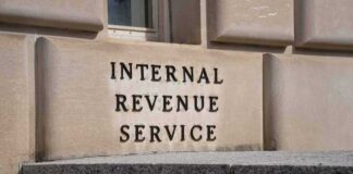 IRS building stone facade with engraved sign