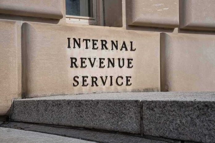 IRS building stone facade with engraved sign