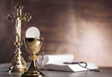 Church Cash Flows, Oversight Questions Explode Golden chalice with communion wafer and rosary